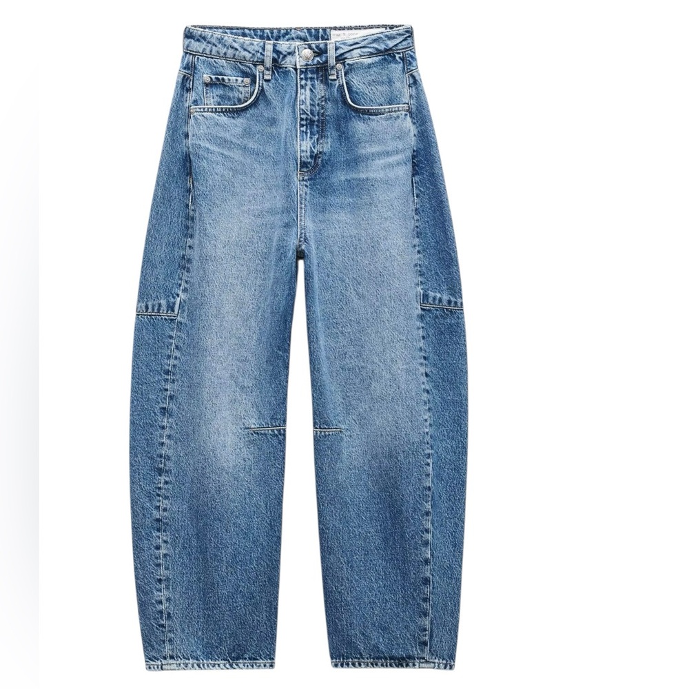 Rag & Bone Blue High-Rise Wide-Leg Jeans The Shea Barrel - Picture 3 of 10